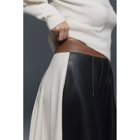 NWT Size 6 - Anthro Faux Leather Colorblock Pleated Maxi Skirt (NWT US$ 158) - Picture 7 of 16